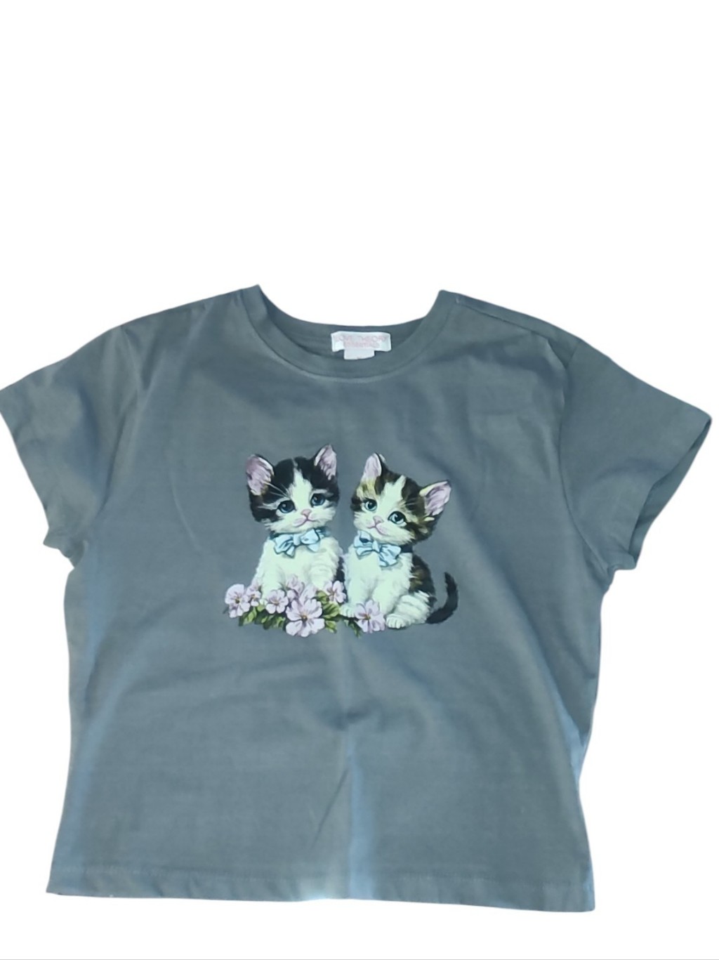 Love Theory Essentials Gray Cute Kitten Graphic Cropped Tee Baby Tee Y2k Size M